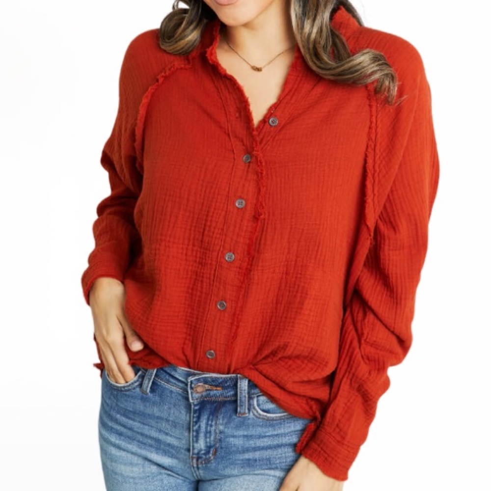 Zenana Frayed Trim Button-Up Textured Shirt